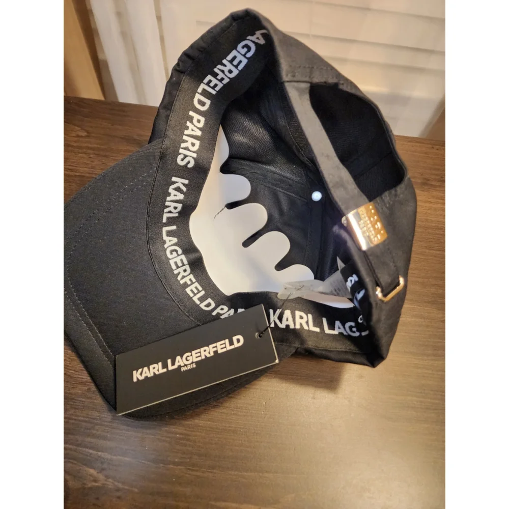 Karl Lagerfeld Rock and Roll Embellished Baseball Hat Cap Beanie - Black - Picture 14 of 16